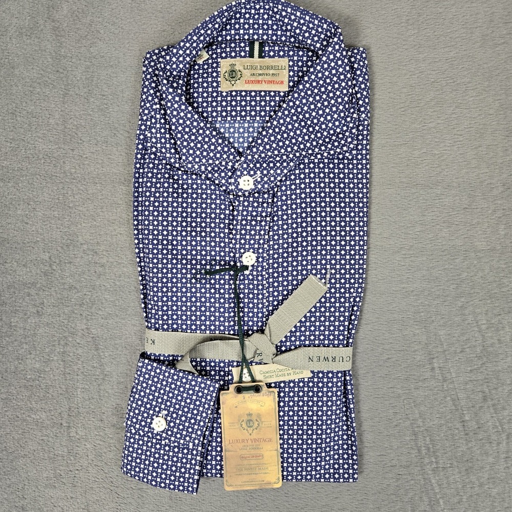Luigi Borrelli Shirt Mens 16-41 Archivio 1957 Luxury Vintage Camicia Blue Italy